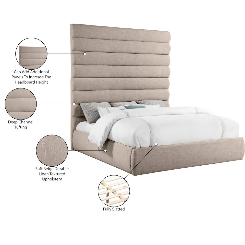 Adam Beige Linen Textured Fabric King Bed. Picture 9