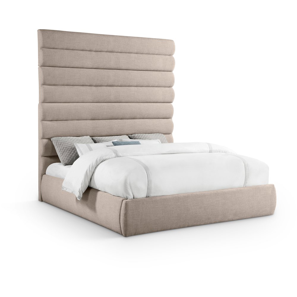 Adam Beige Linen Textured Fabric King Bed. Picture 1