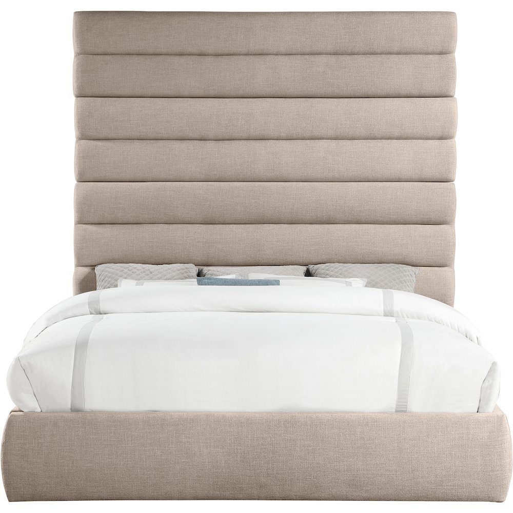 Adam Beige Linen Textured Fabric King Bed. Picture 2