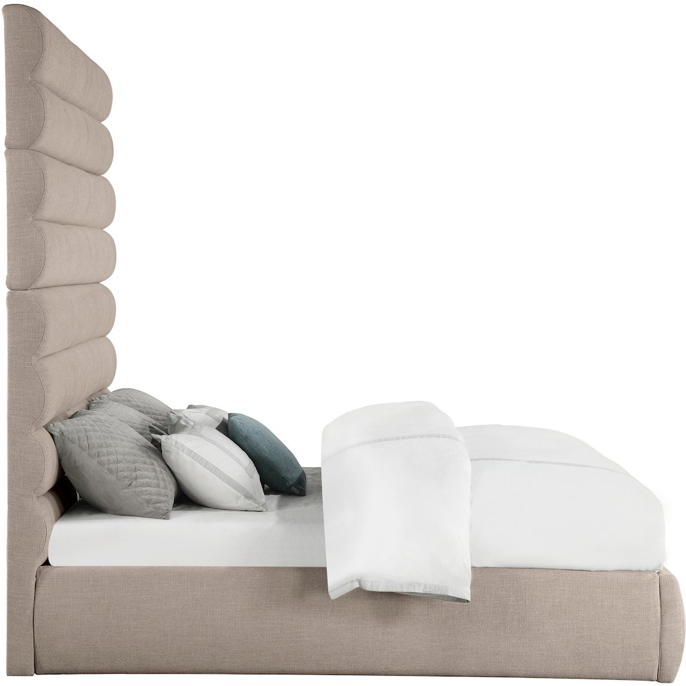 Adam Beige Linen Textured Fabric King Bed. Picture 3