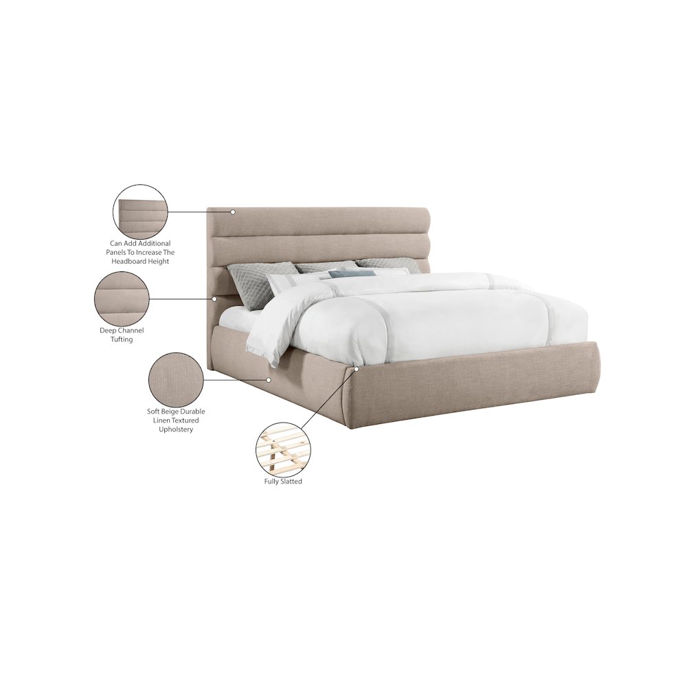 Adam Beige Linen Textured Fabric King Bed. Picture 9