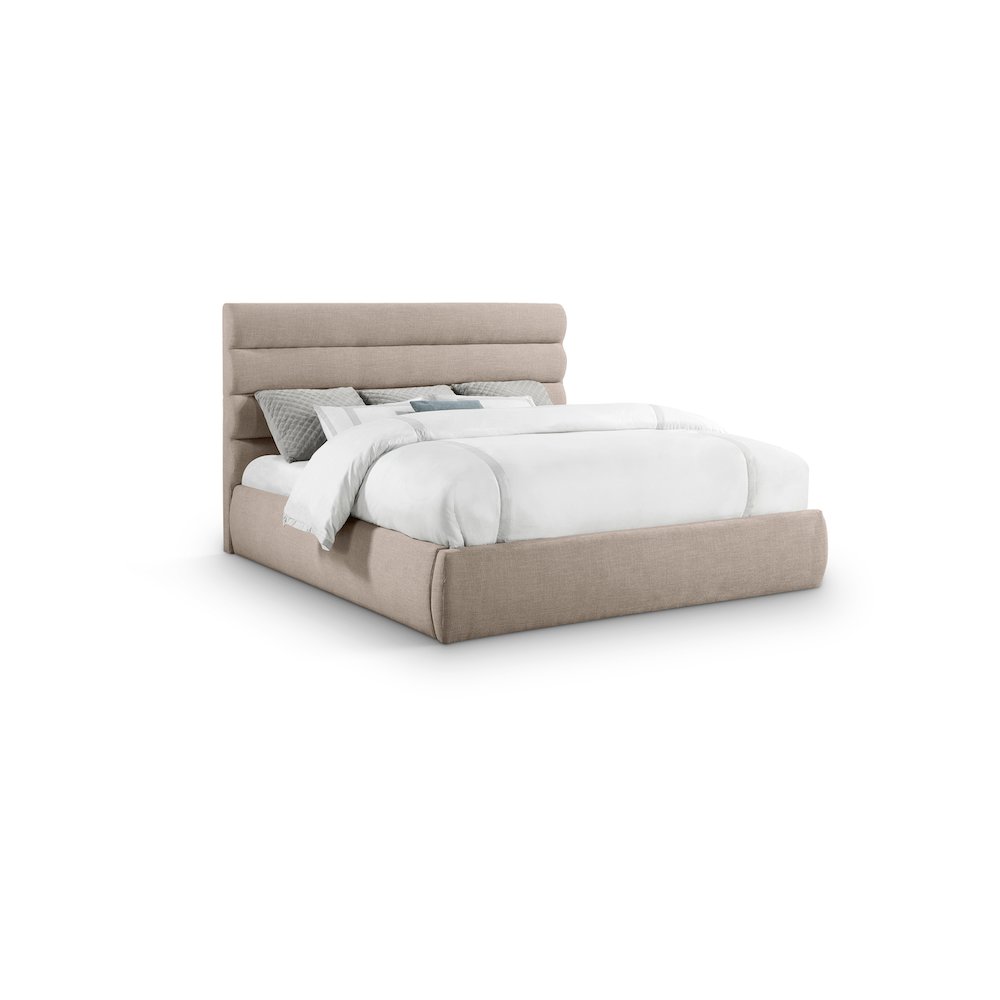 Adam Beige Linen Textured Fabric King Bed. Picture 1