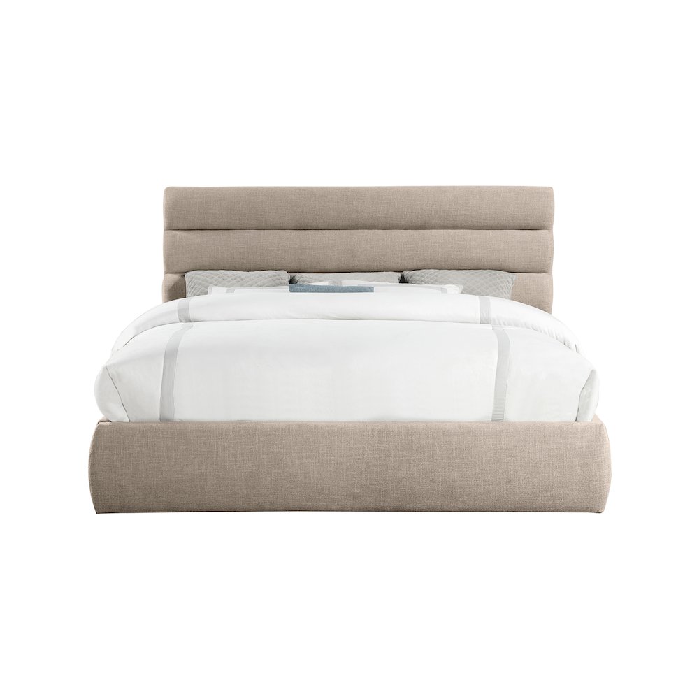 Adam Beige Linen Textured Fabric King Bed. Picture 2