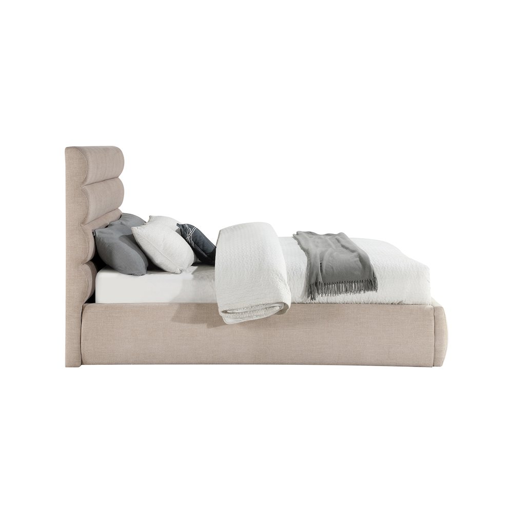 Adam Beige Linen Textured Fabric King Bed. Picture 3