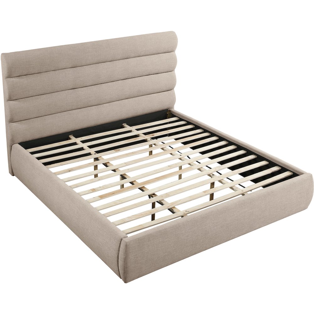 Adam Beige Linen Textured Fabric King Bed. Picture 6