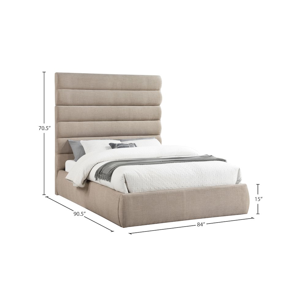 Adam Beige Linen Textured Fabric Queen Bed. Picture 8