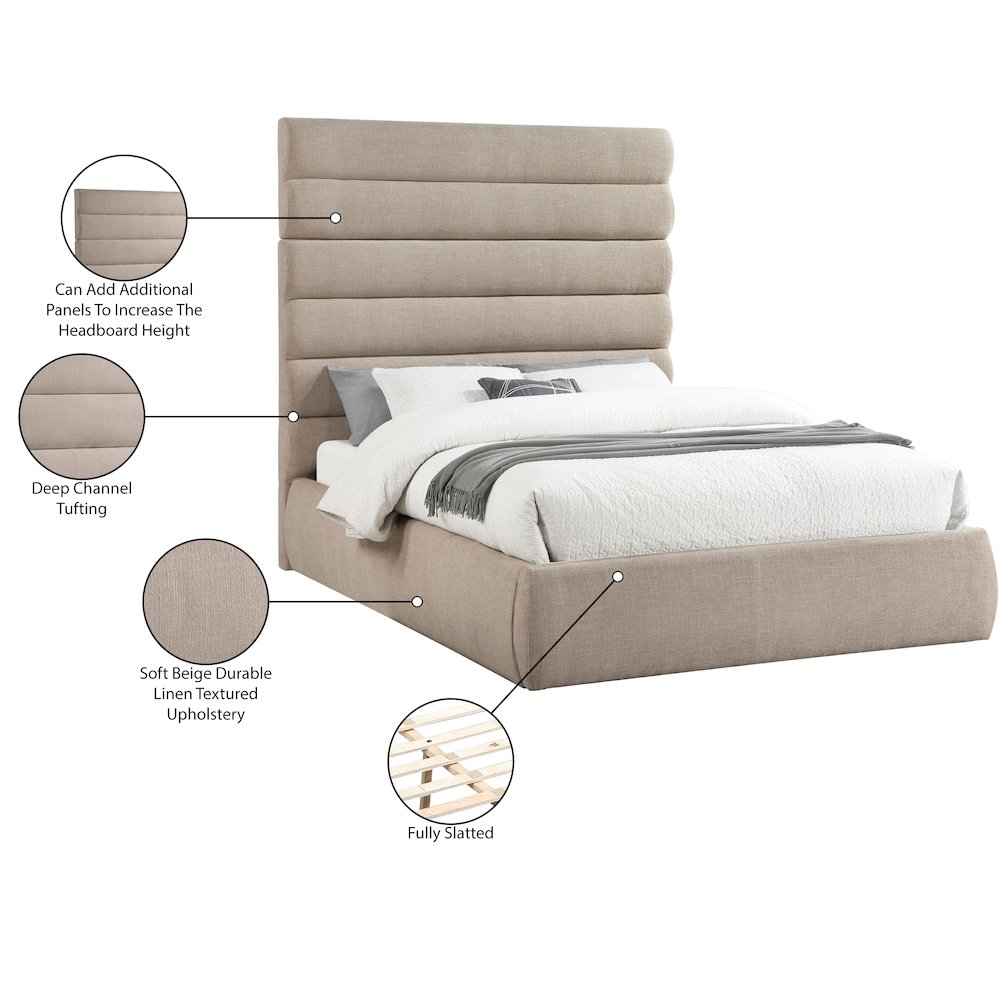 Adam Beige Linen Textured Fabric Queen Bed. Picture 9