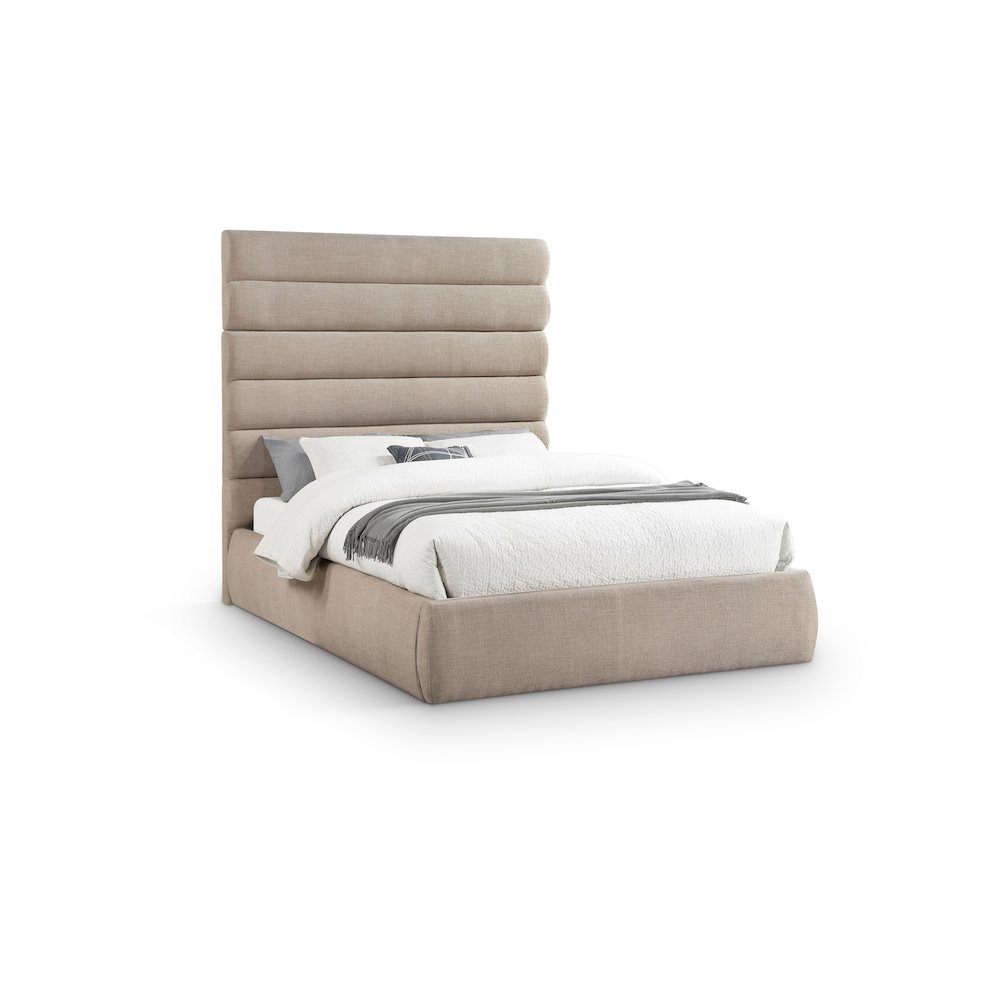Adam Beige Linen Textured Fabric Queen Bed. Picture 1