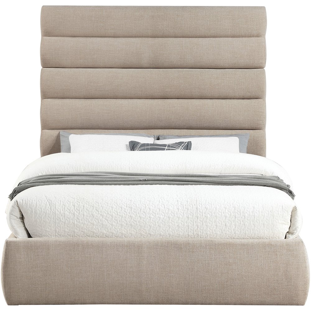 Adam Beige Linen Textured Fabric Queen Bed. Picture 2