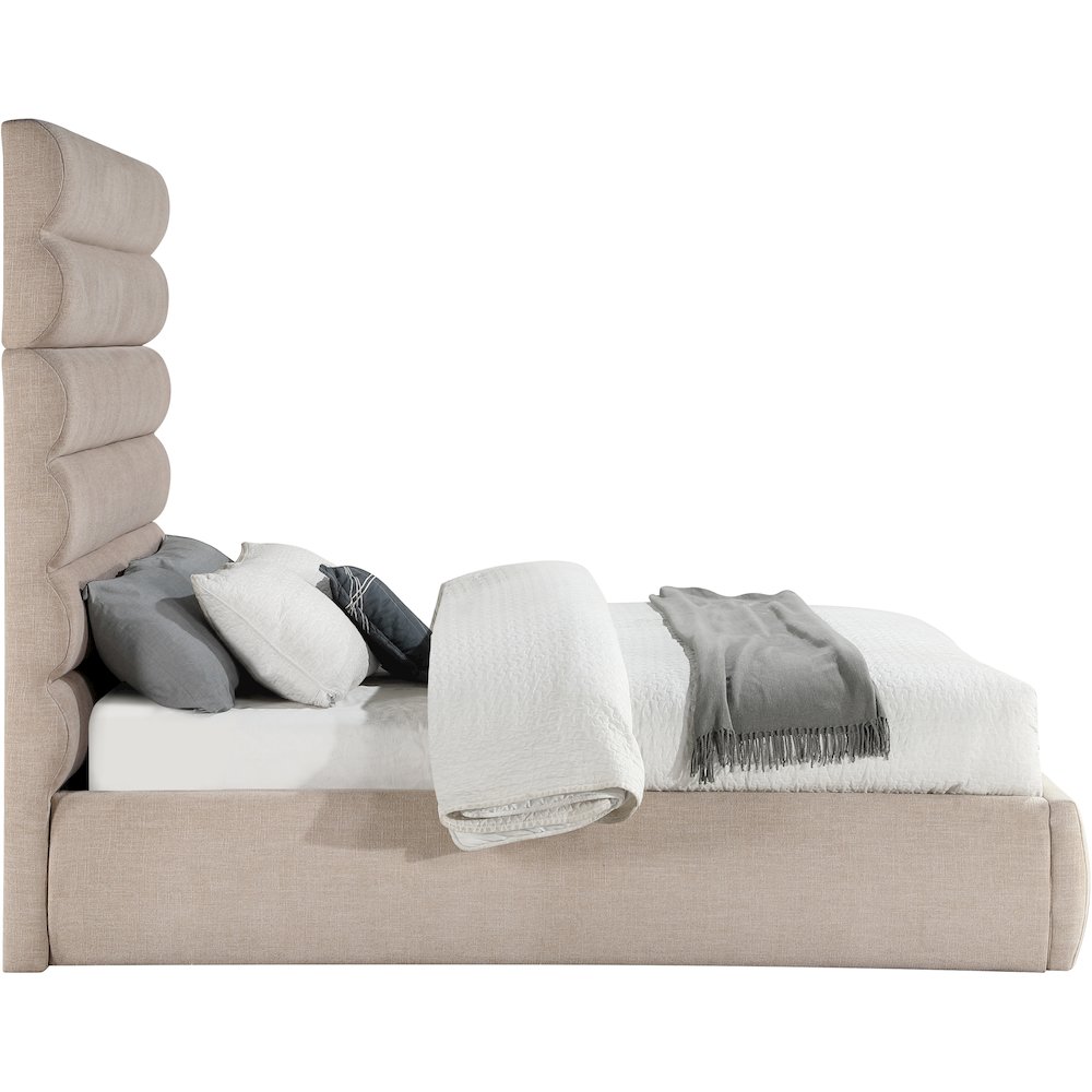 Adam Beige Linen Textured Fabric Queen Bed. Picture 3
