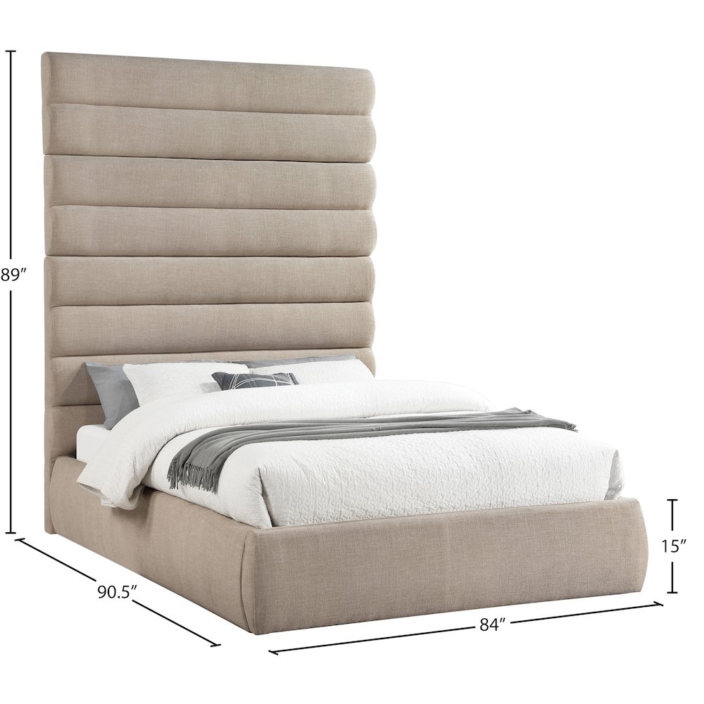 Adam Beige Linen Textured Fabric Queen Bed. Picture 8