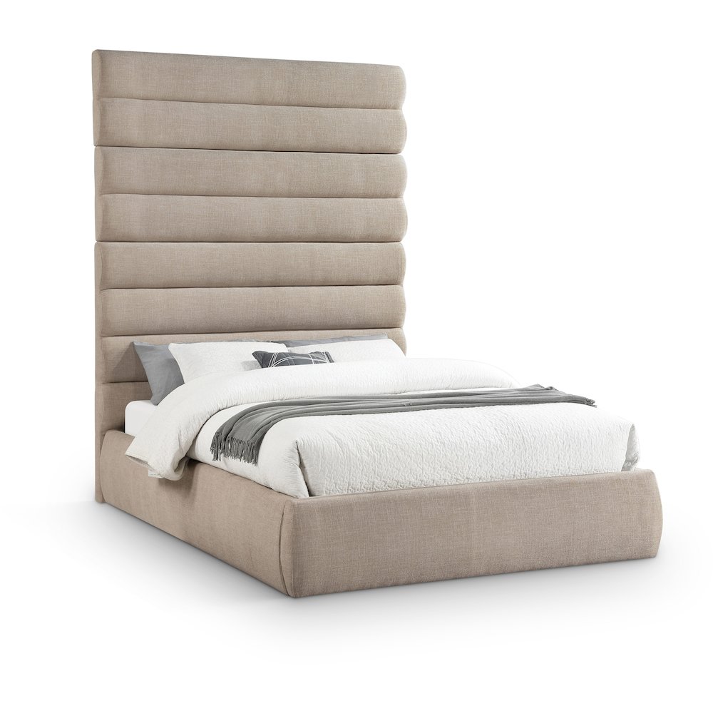 Adam Beige Linen Textured Fabric Queen Bed. Picture 1