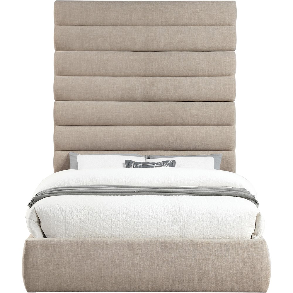 Adam Beige Linen Textured Fabric Queen Bed. Picture 2