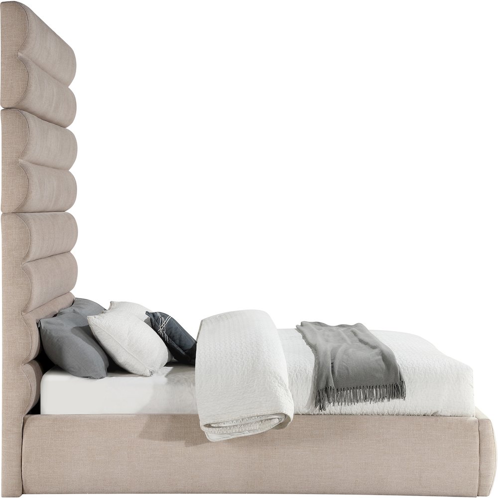 Adam Beige Linen Textured Fabric Queen Bed. Picture 3