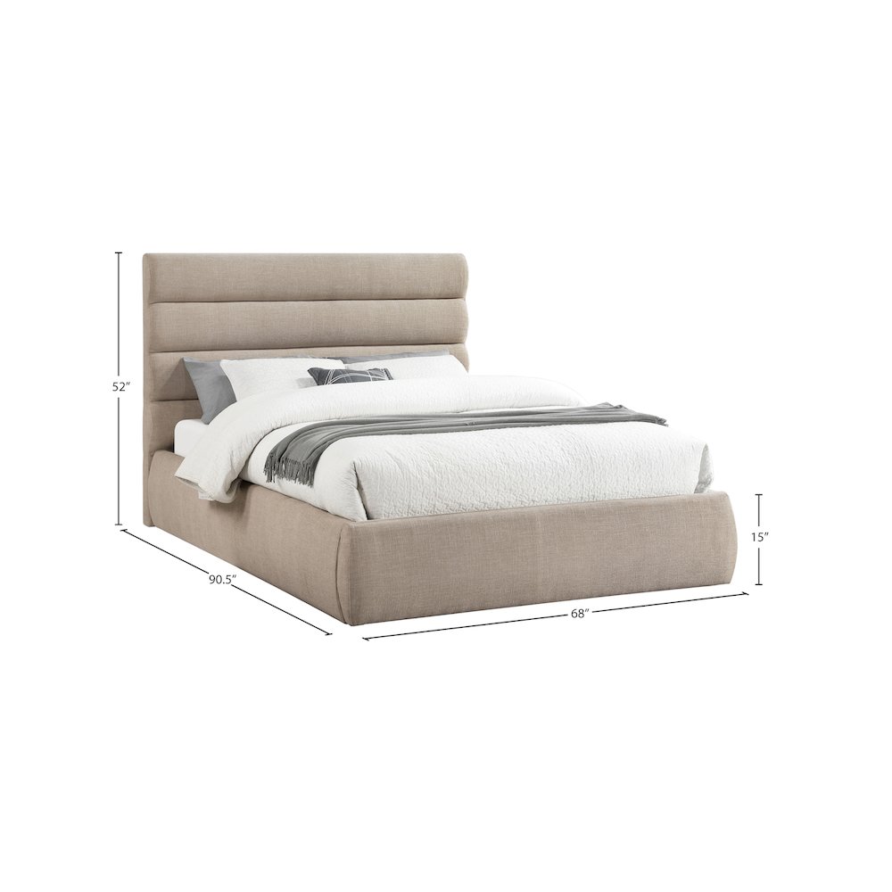 Adam Beige Linen Textured Fabric Queen Bed. Picture 8