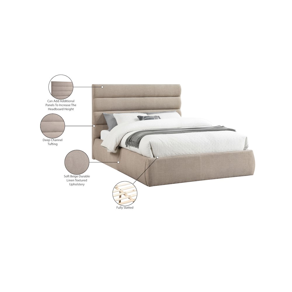 Adam Beige Linen Textured Fabric Queen Bed. Picture 9