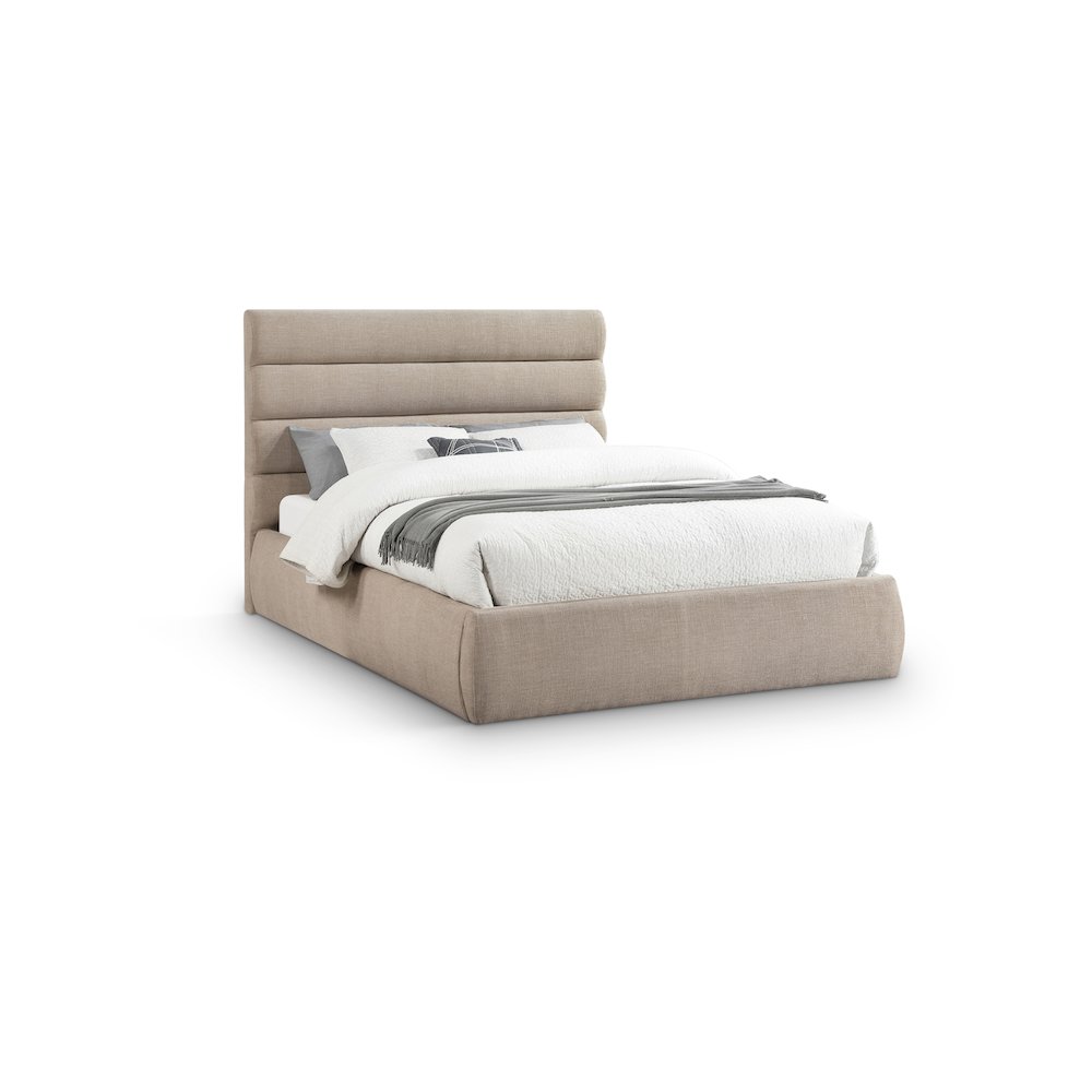 Adam Beige Linen Textured Fabric Queen Bed. Picture 1