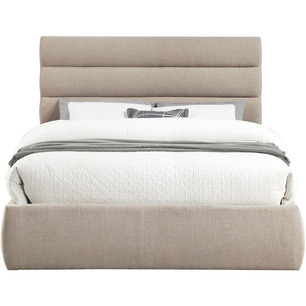 Adam Beige Linen Textured Fabric Queen Bed. Picture 2