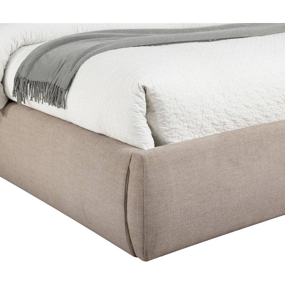 Adam Beige Linen Textured Fabric Queen Bed. Picture 5