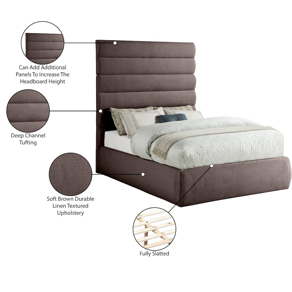 Adam Brown Linen Textured Fabric Full Bed. Picture 9