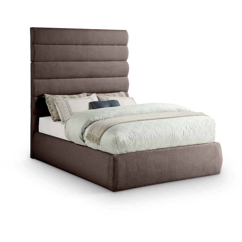 Adam Brown Linen Textured Fabric Full Bed. Picture 1