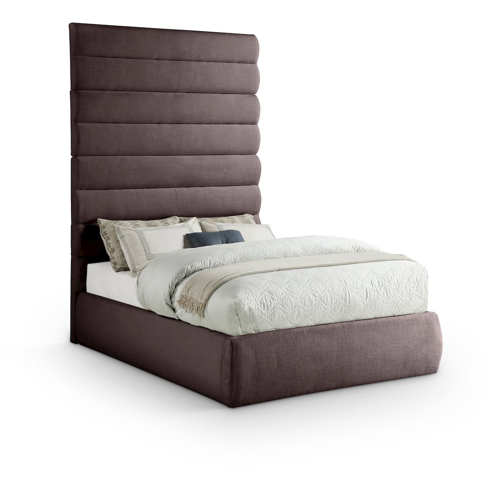 Adam Brown Linen Textured Fabric Full Bed. Picture 1
