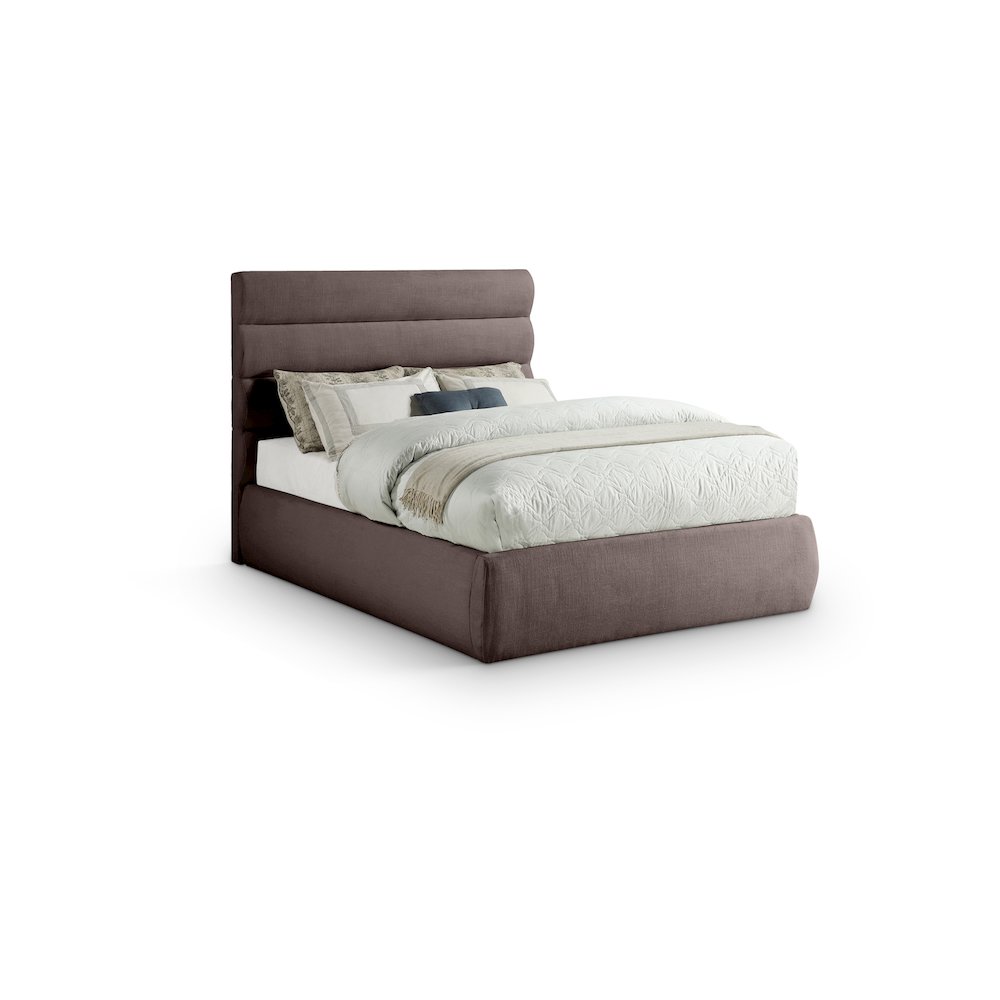 Adam Brown Linen Textured Fabric Full Bed. Picture 1