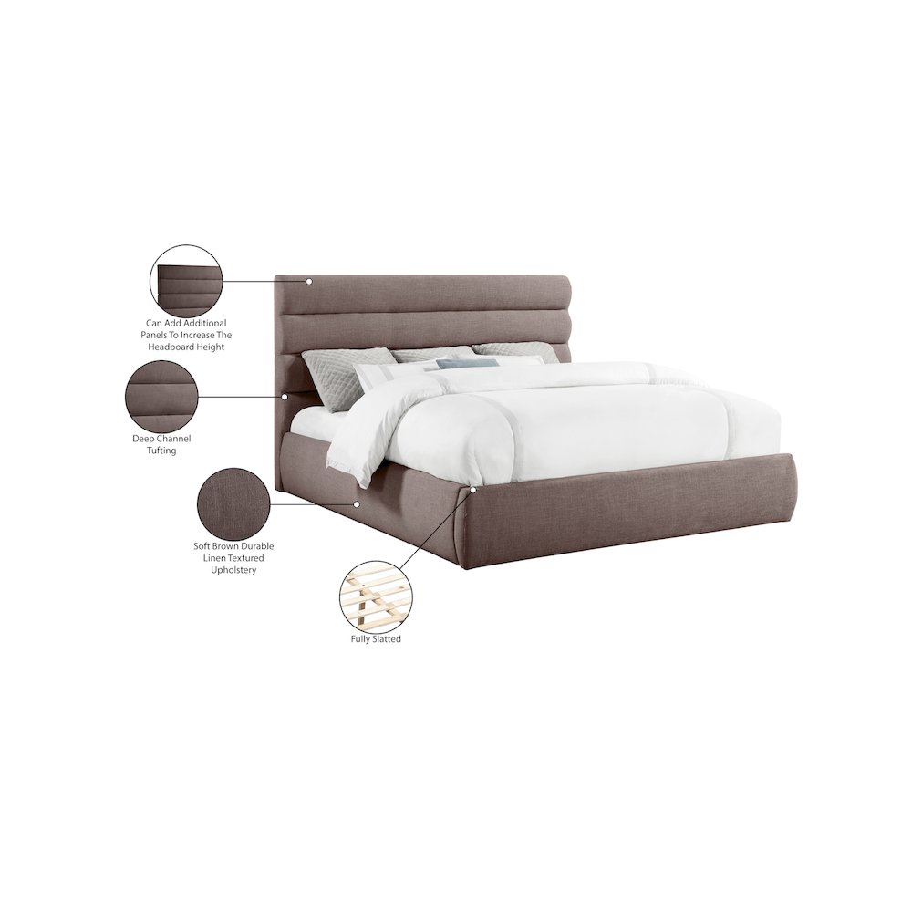 Adam Brown Linen Textured Fabric King Bed. Picture 9