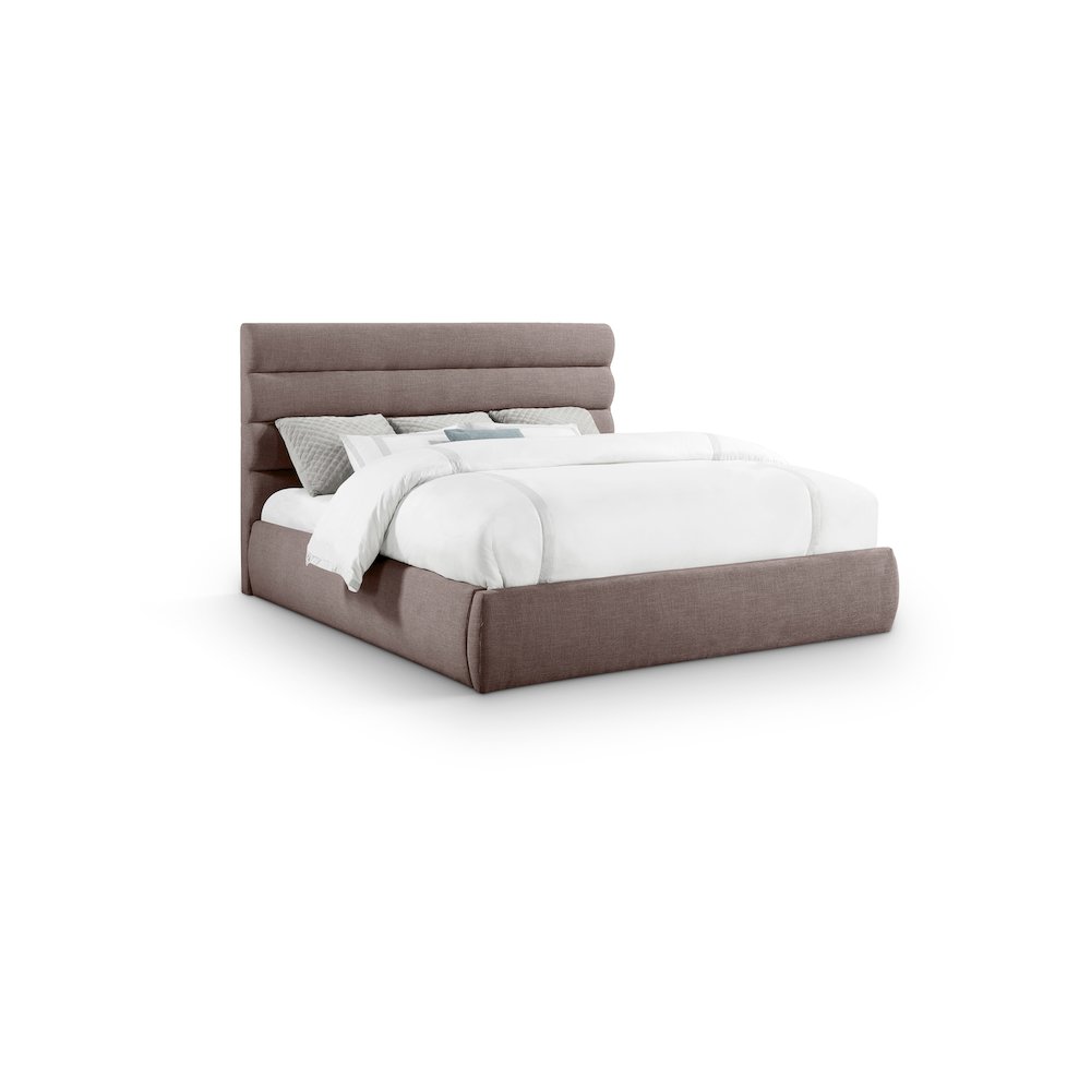Adam Brown Linen Textured Fabric King Bed. Picture 1