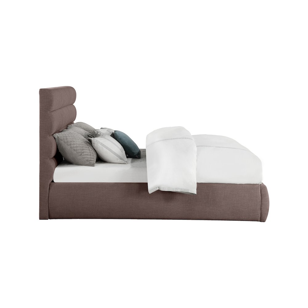 Adam Brown Linen Textured Fabric King Bed. Picture 3