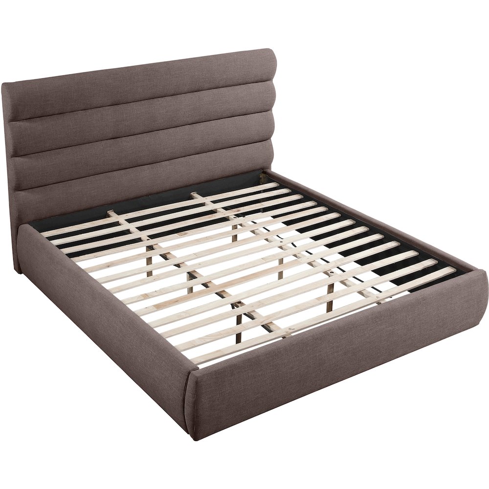 Adam Brown Linen Textured Fabric King Bed. Picture 6