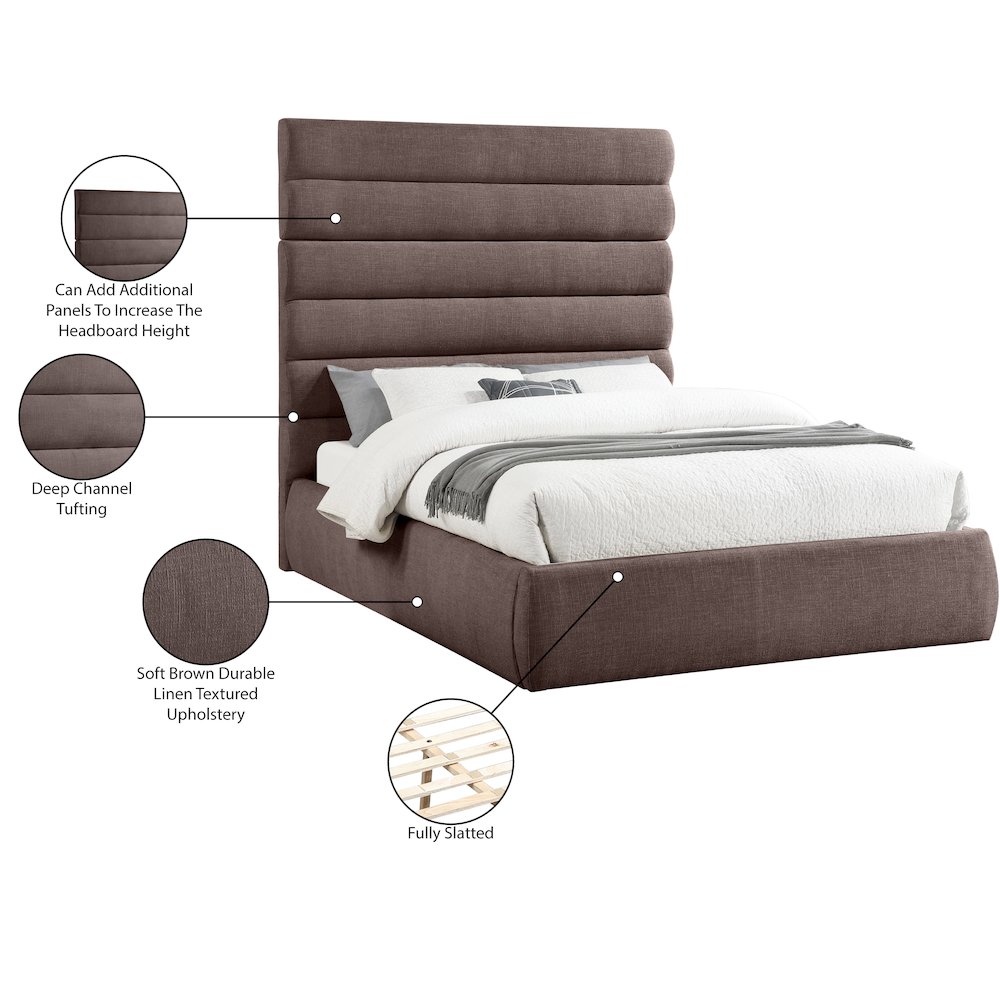 Adam Brown Linen Textured Fabric Queen Bed. Picture 9