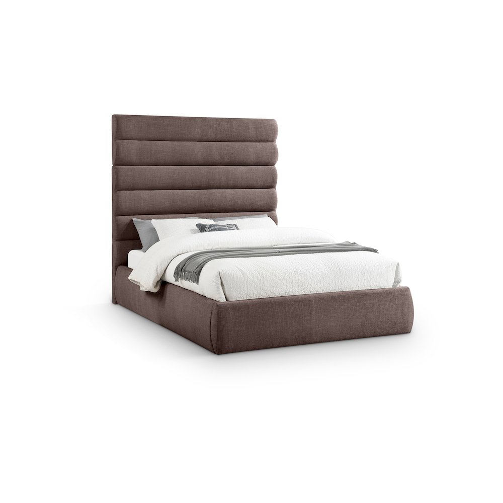 Adam Brown Linen Textured Fabric Queen Bed. Picture 1