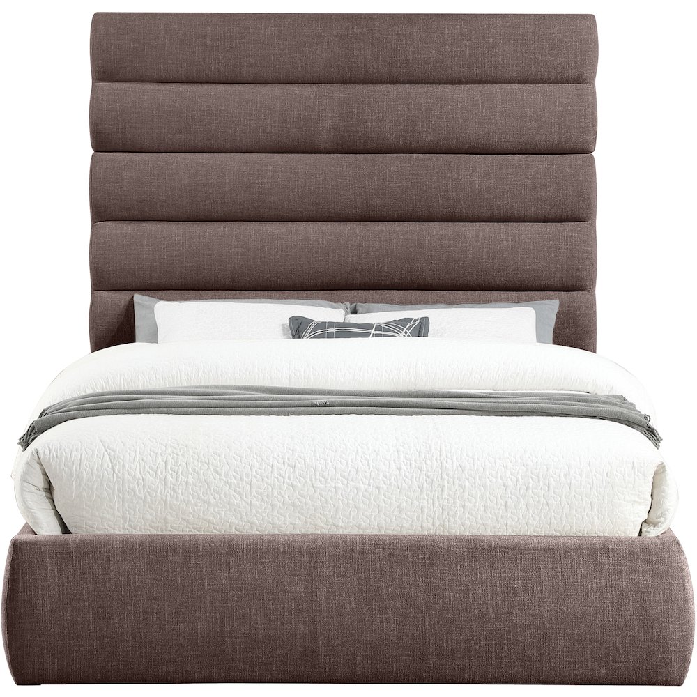 Adam Brown Linen Textured Fabric Queen Bed. Picture 2