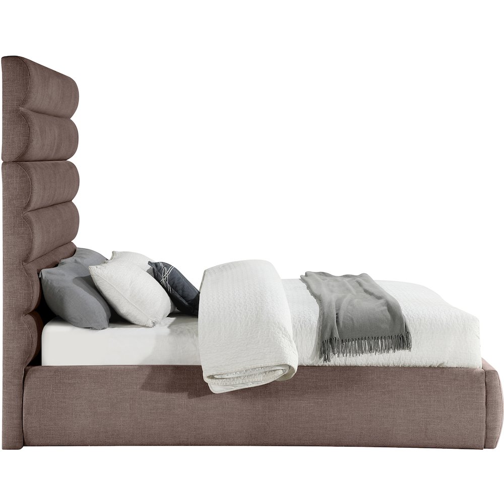 Adam Brown Linen Textured Fabric Queen Bed. Picture 3