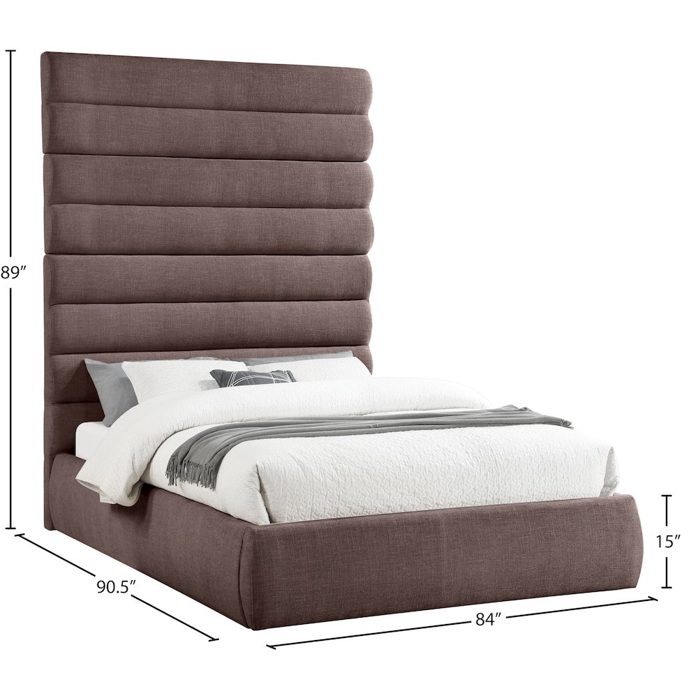 Adam Brown Linen Textured Fabric Queen Bed. Picture 8