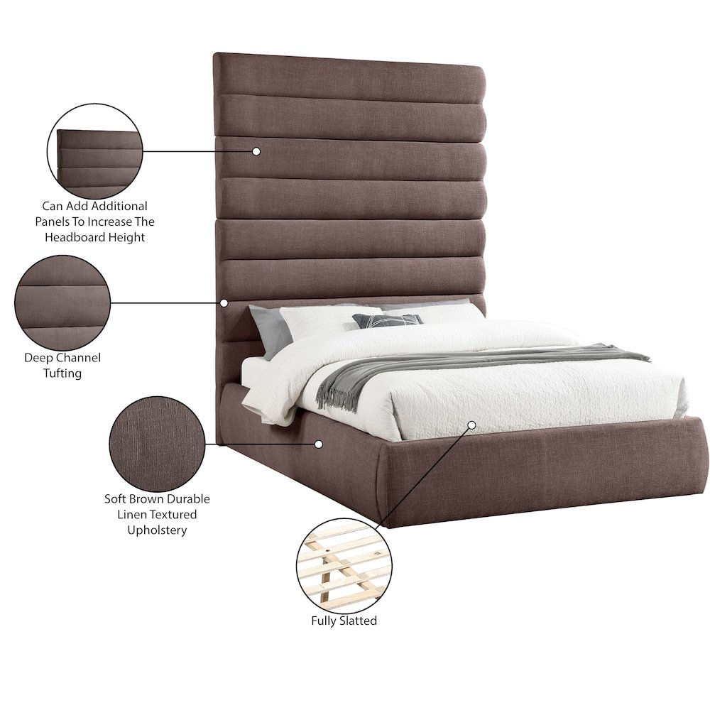 Adam Brown Linen Textured Fabric Queen Bed. Picture 9