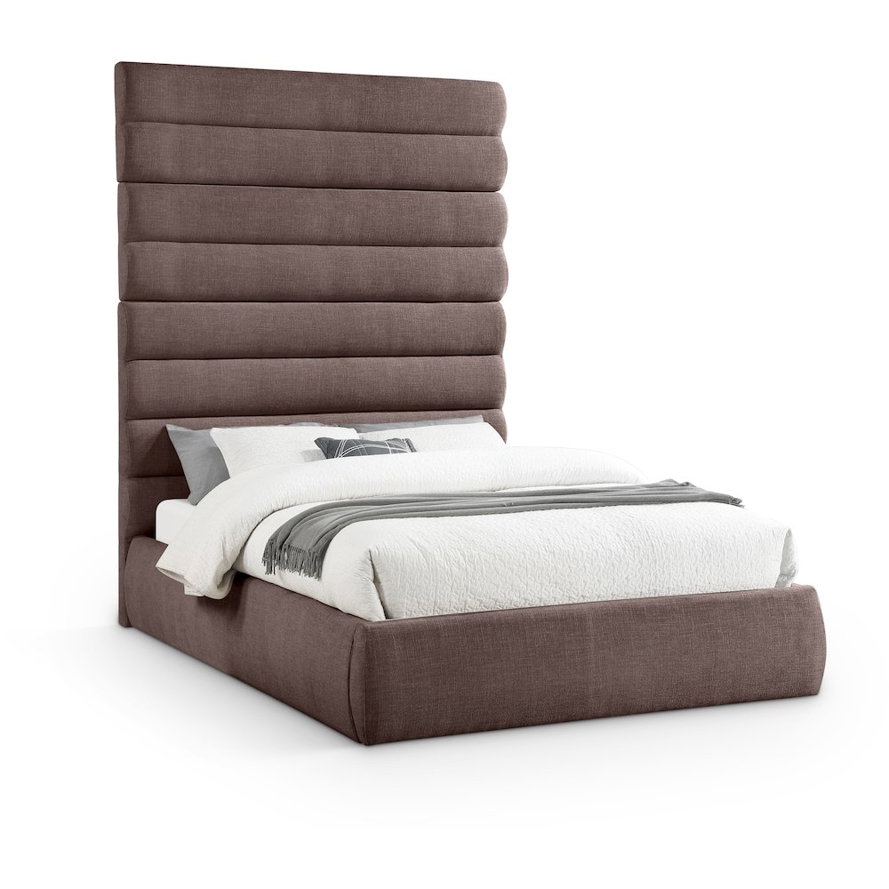 Adam Brown Linen Textured Fabric Queen Bed. Picture 1