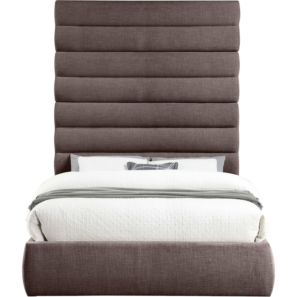 Adam Brown Linen Textured Fabric Queen Bed. Picture 2