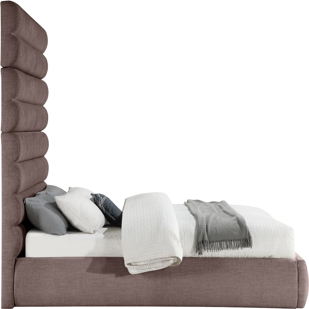 Adam Brown Linen Textured Fabric Queen Bed. Picture 3