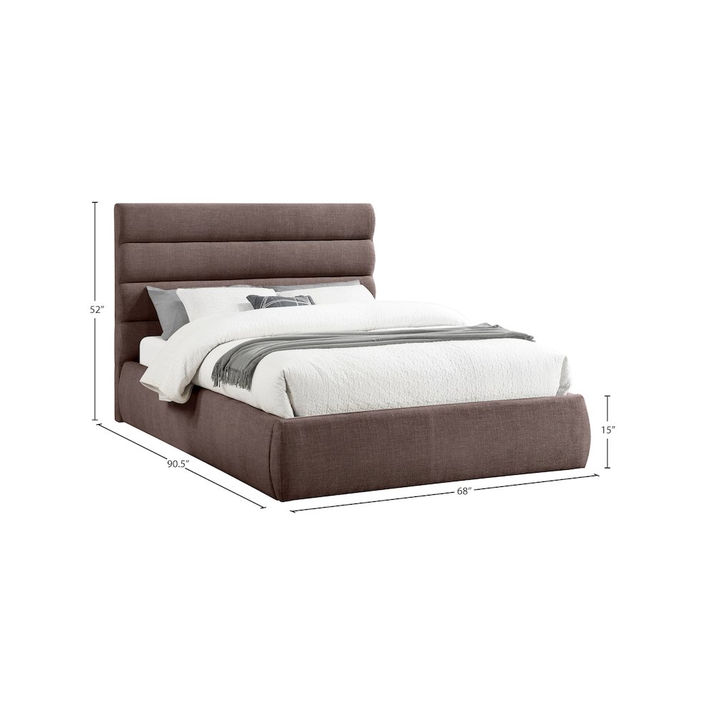 Adam Brown Linen Textured Fabric Queen Bed. Picture 8