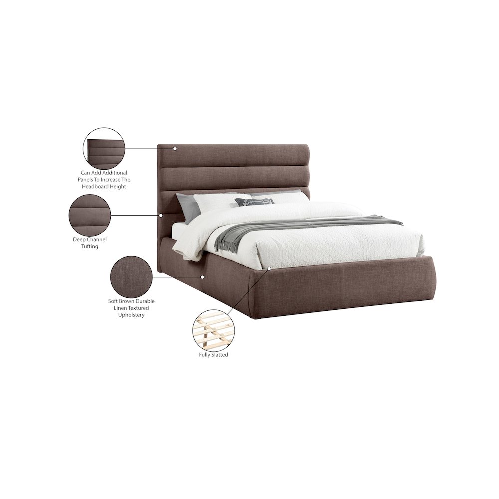 Adam Brown Linen Textured Fabric Queen Bed. Picture 9