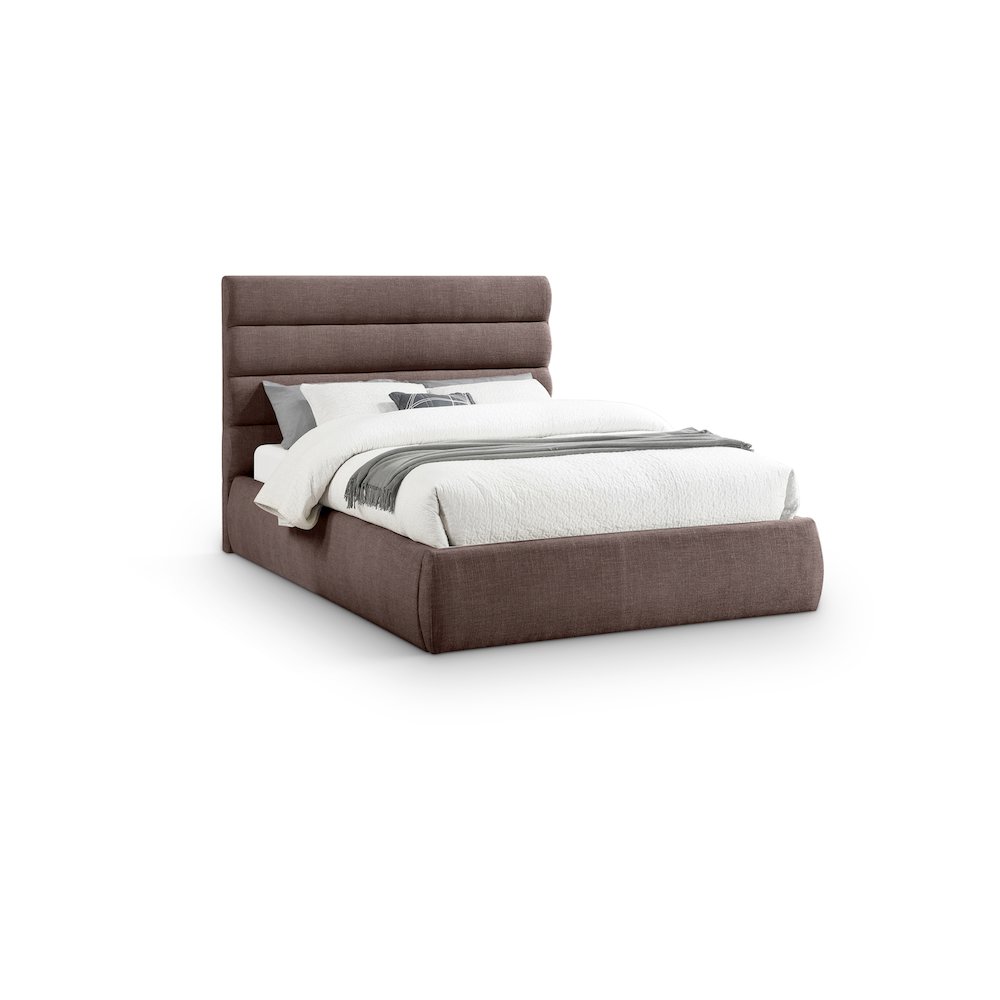 Adam Brown Linen Textured Fabric Queen Bed. Picture 1