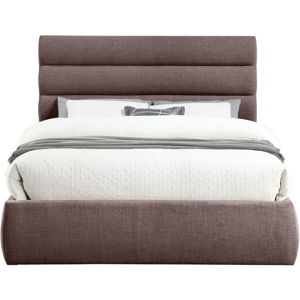 Adam Brown Linen Textured Fabric Queen Bed. Picture 2