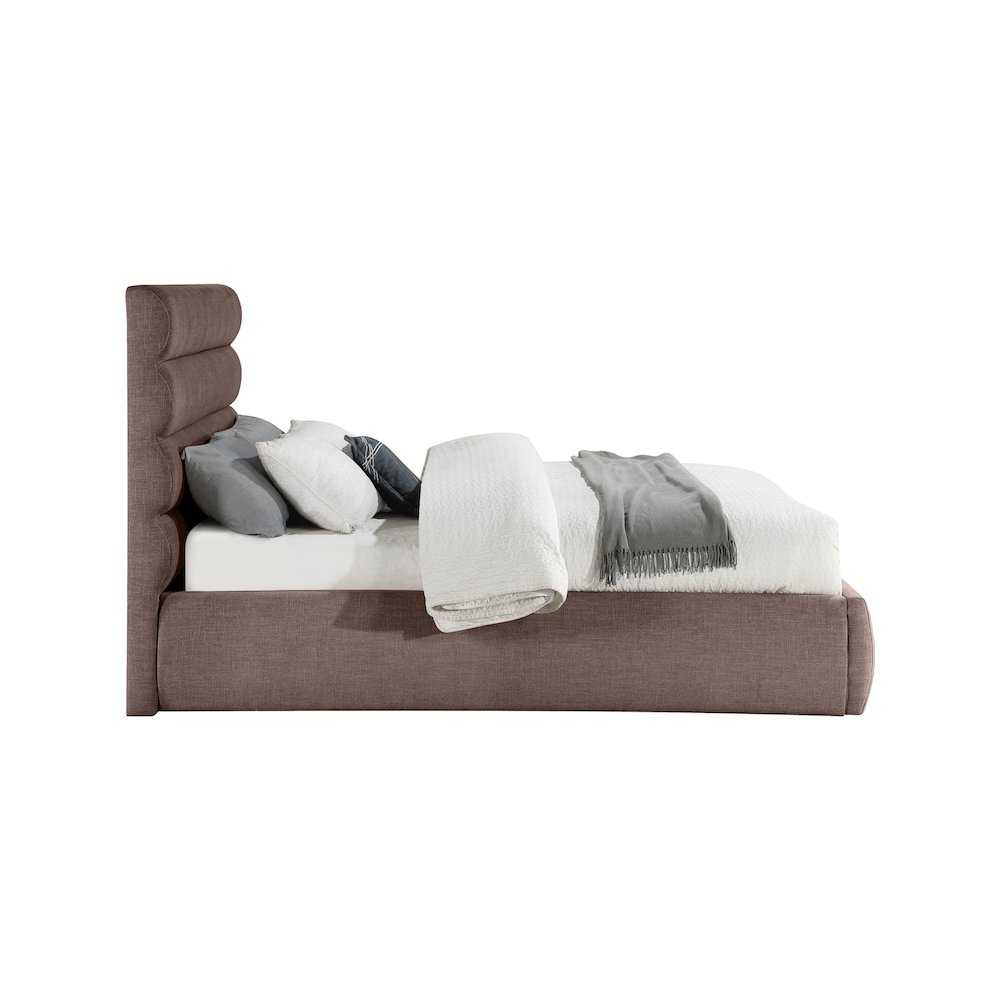 Adam Brown Linen Textured Fabric Queen Bed. Picture 3