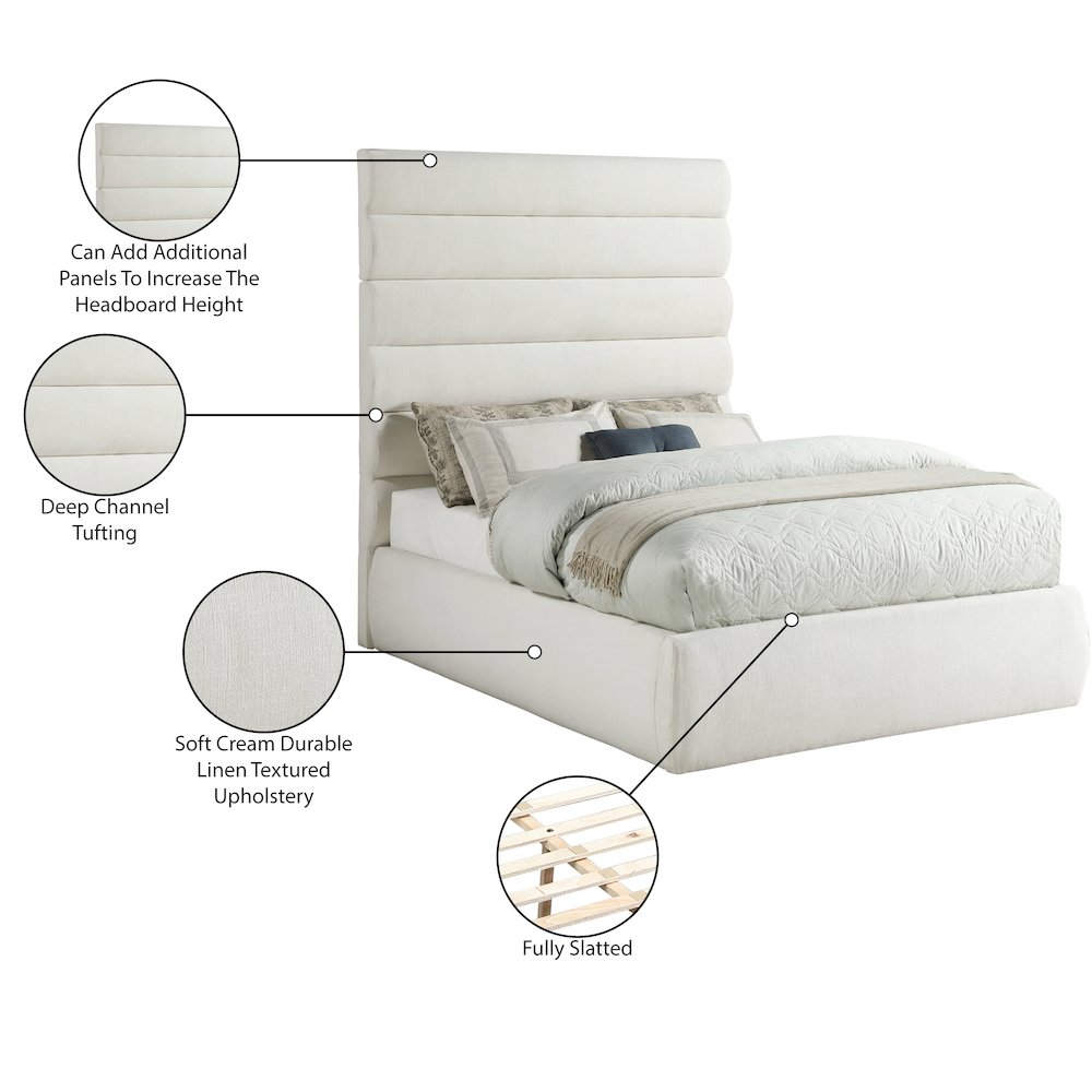 Adam Cream Linen Textured Fabric Full Bed. Picture 9