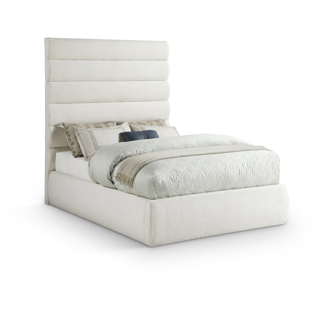 Adam Cream Linen Textured Fabric Full Bed. Picture 1