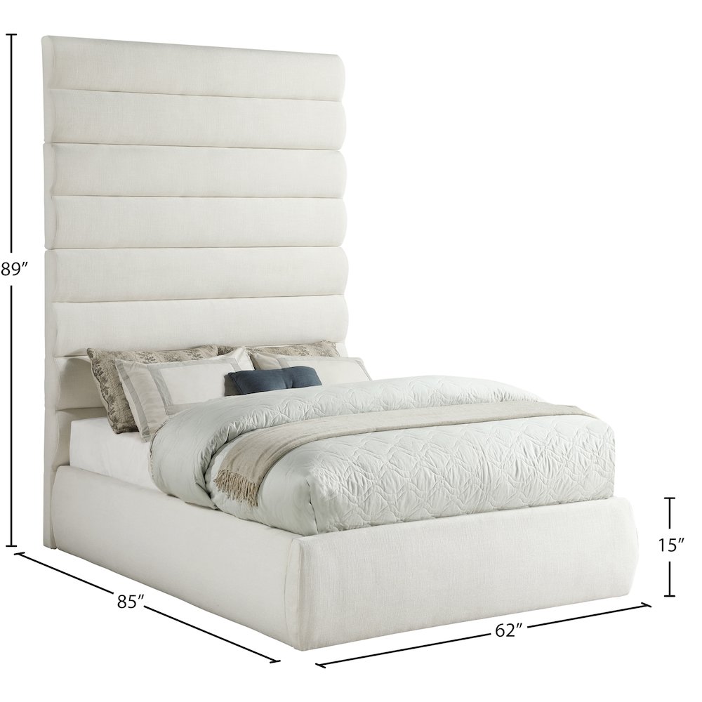 Adam Cream Linen Textured Fabric Full Bed. Picture 8