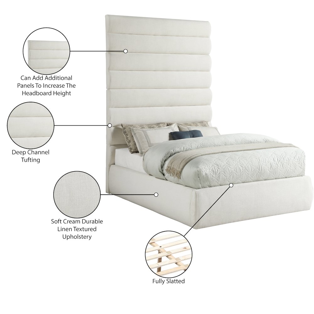 Adam Cream Linen Textured Fabric Full Bed. Picture 9