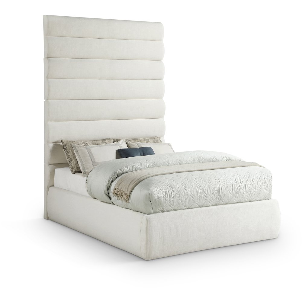 Adam Cream Linen Textured Fabric Full Bed. Picture 1
